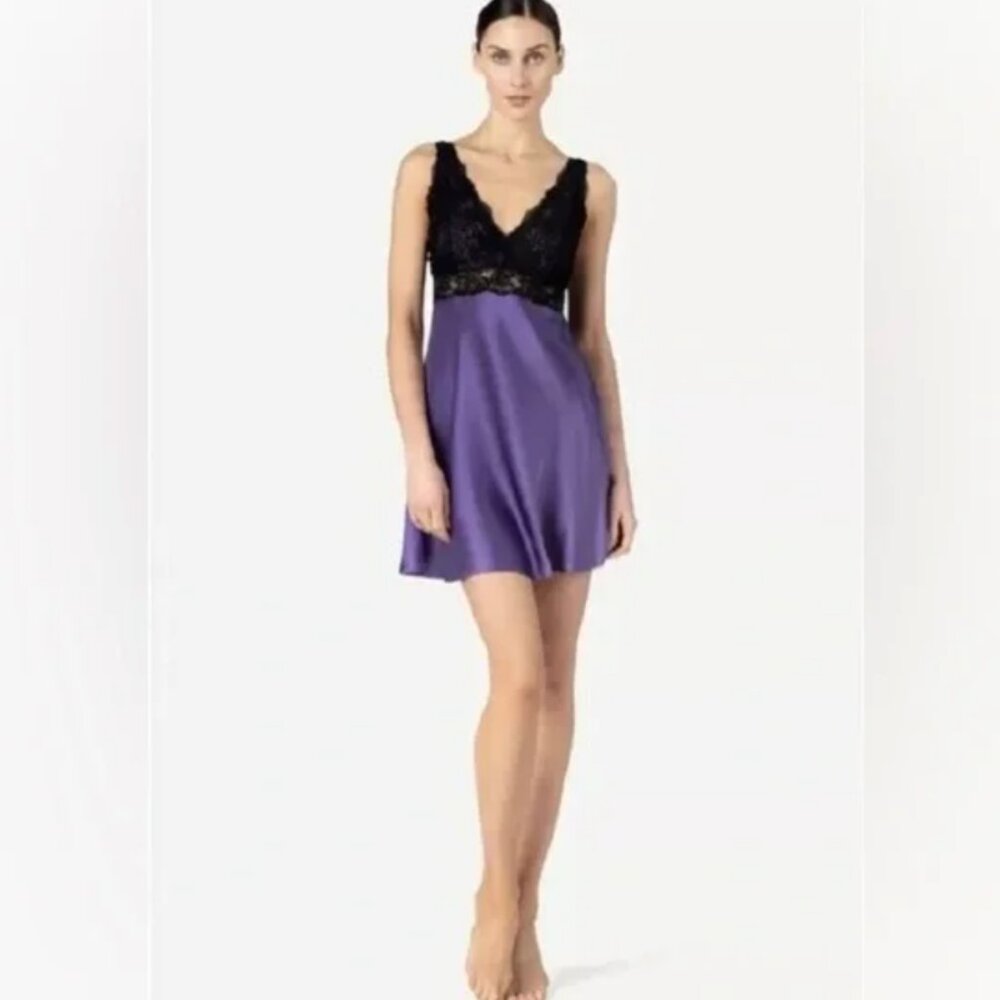 NWT NK Imode Morgan Iconic Bust Support Silk Chemise Silk Lace S Violet
